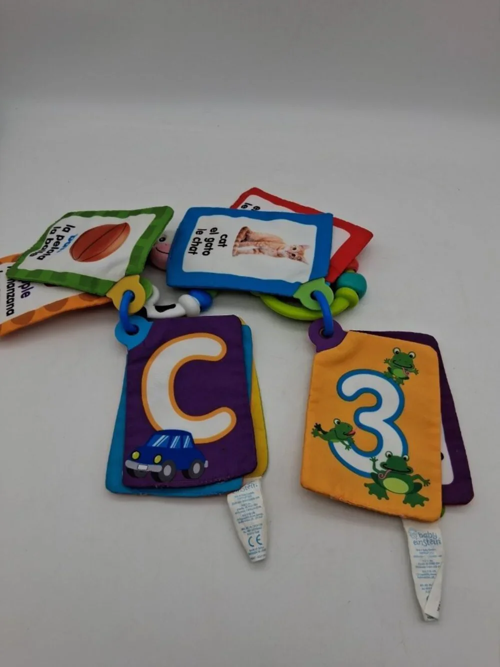 2 Baby Einstein Take Along Discovery Cards Clip-on Crinkle Teether ABC's & 123's